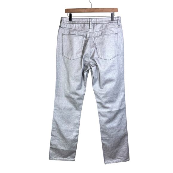 J. Crew Collection NWT Silver Metallic Waxed Mid Rise Slouchy Straight Jeans - Picture 2 of 9